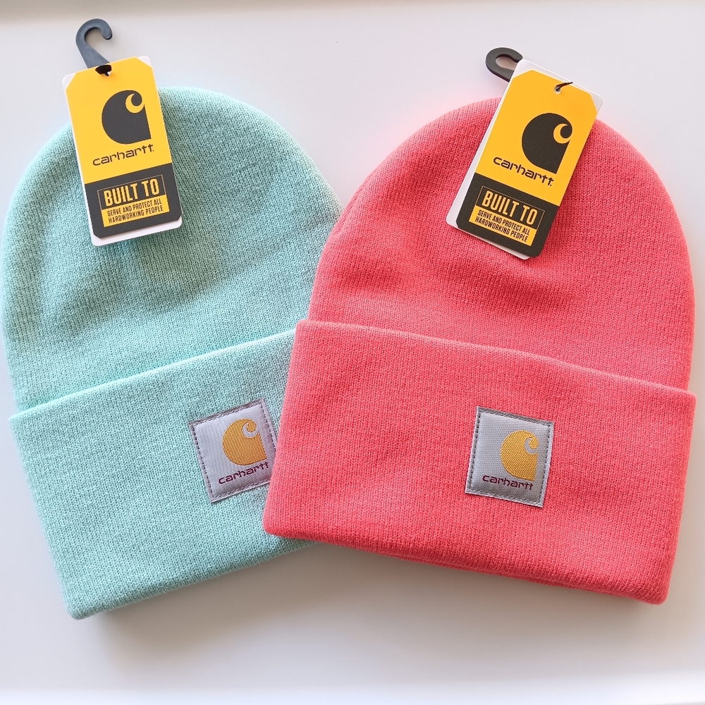 Carhartt Watch Beanie Bundle Rib Knit Orange Red Aqua Blue Women's Model A18 - Picture 6 of 6